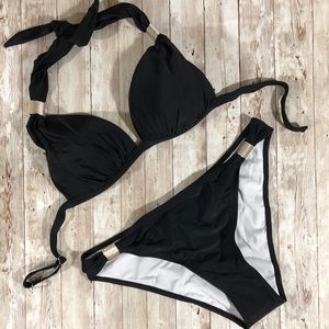 NWT Black Bikini Padded Cup Silver embellishments